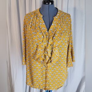 Charter Club Floral Yellow Women's Button-front Top